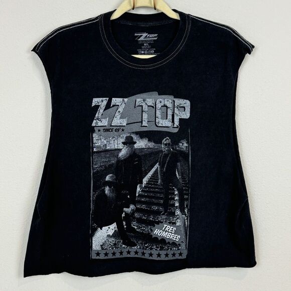 ZZ Top Black Cut-off 2021 Concert T-shirt M/L - Picture 1 of 5